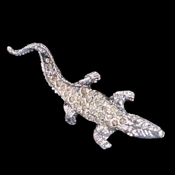 Crystal Gator Croc Brooch Lizard Salamander Gecko Chameleon Alligator Lapel Pin - Picture 14 of 15